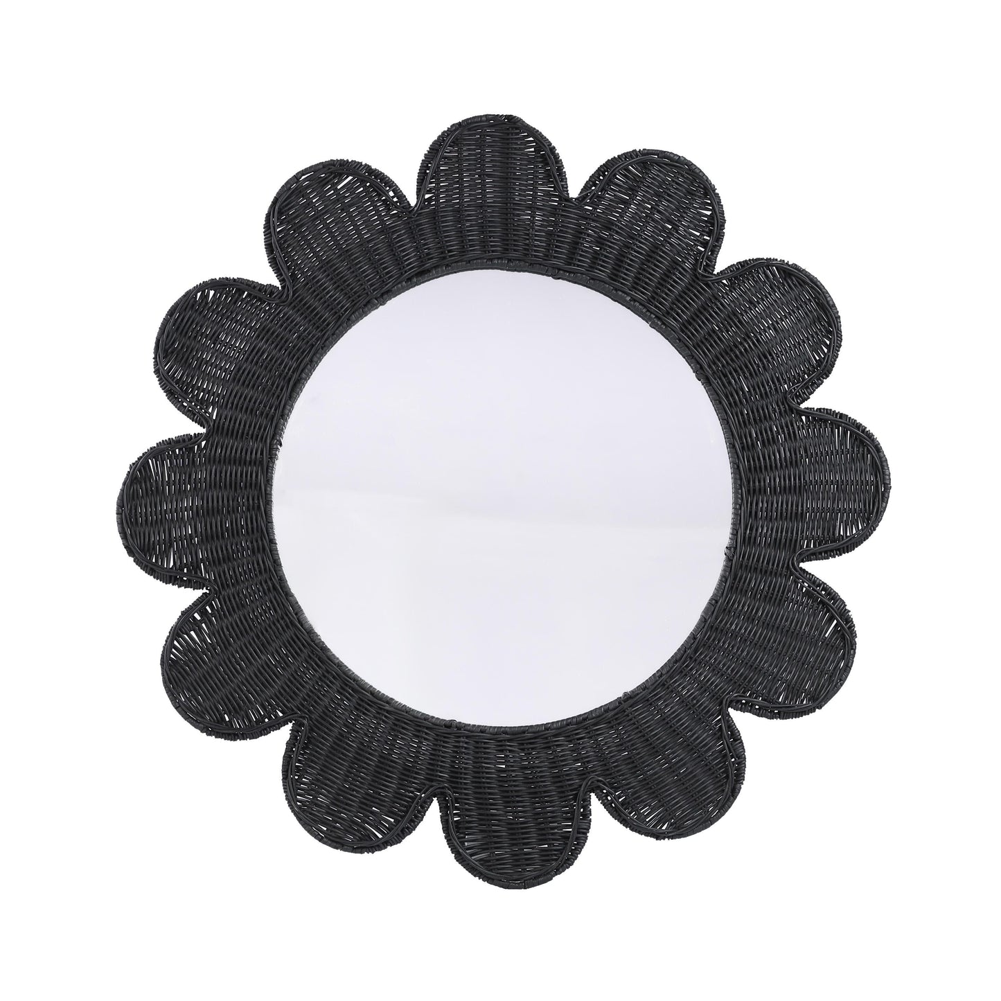 Coralie 33.4" Rattan Round Wall Mirror - Black