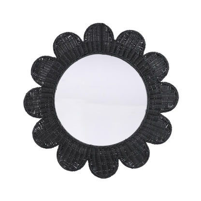 Coralie 33.4" Rattan Round Wall Mirror - Black