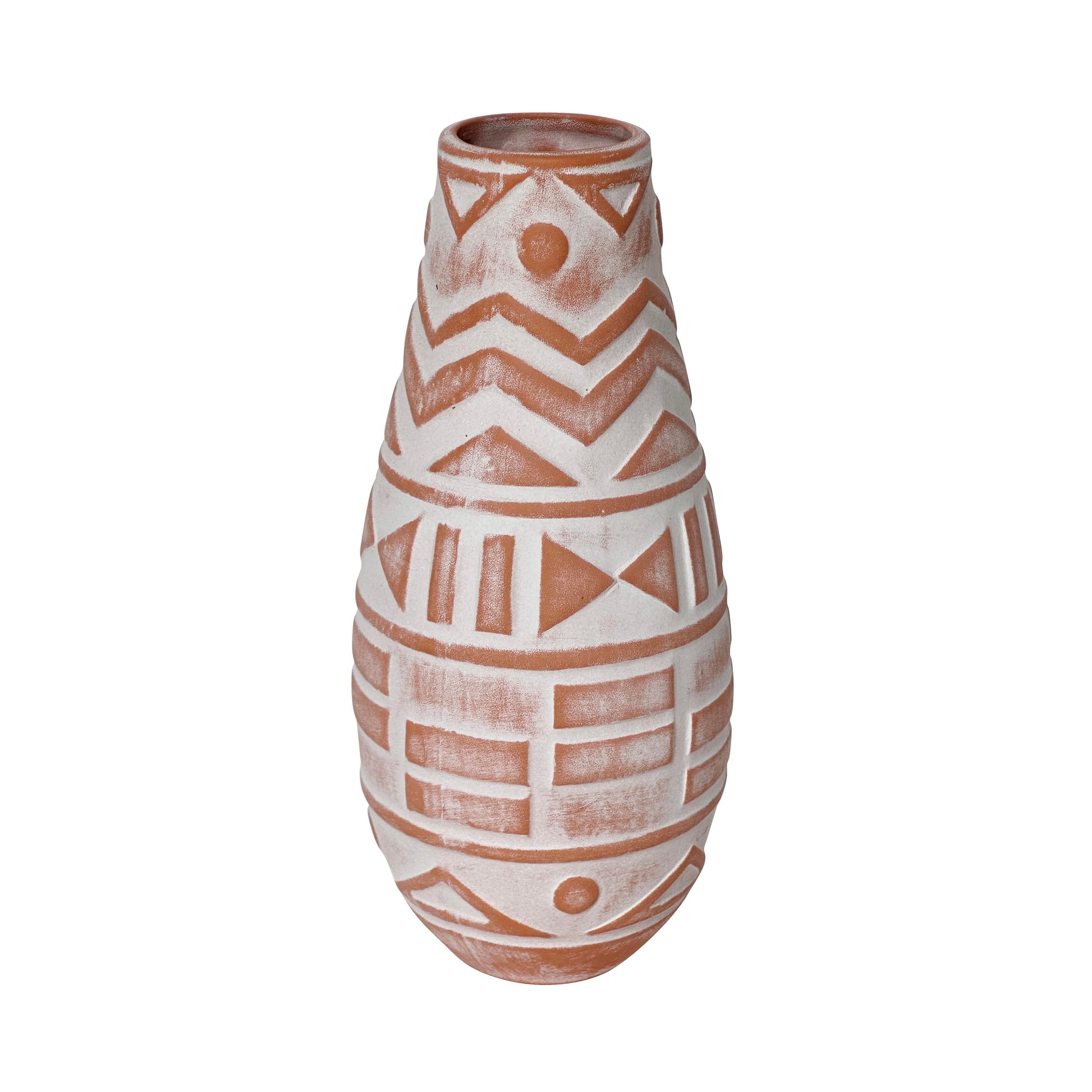 Earthenware Aztec Teardrop Flower Vase in Terracotta - Default Variant