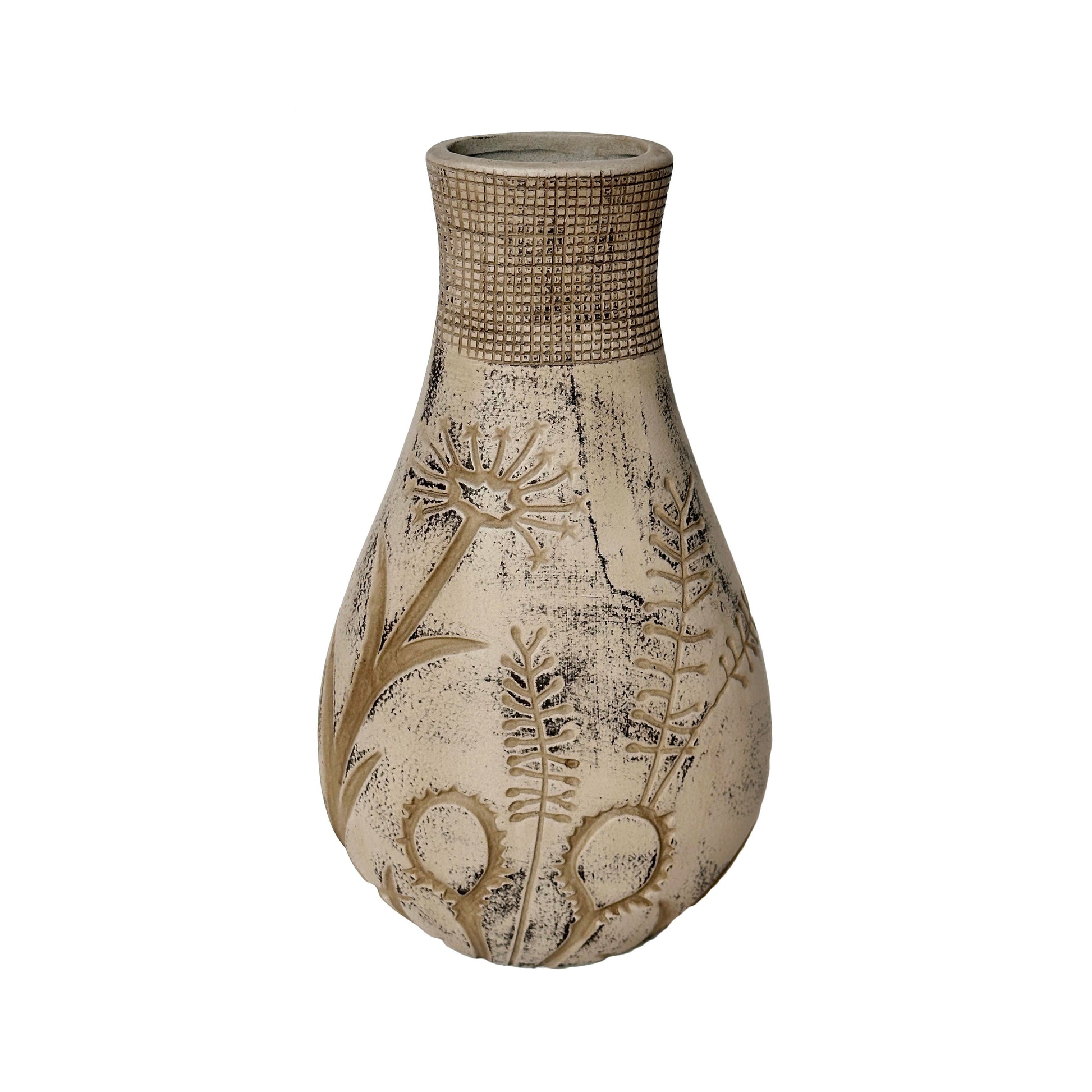 Earthenware Floral Pattern Vase in Grey - Default Variant