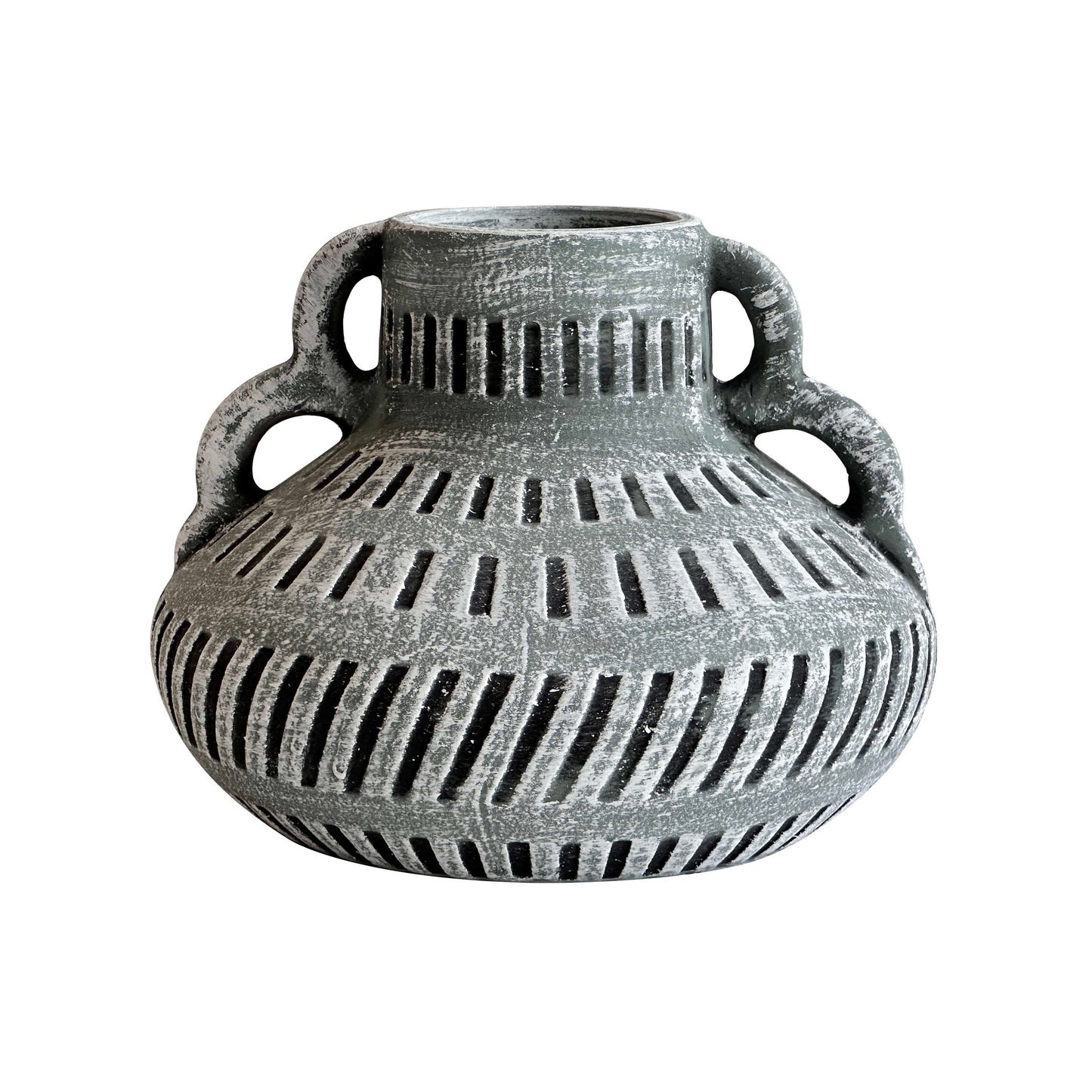 Earthenware Aztec Wide Flower Vase in Blue - Default Variant