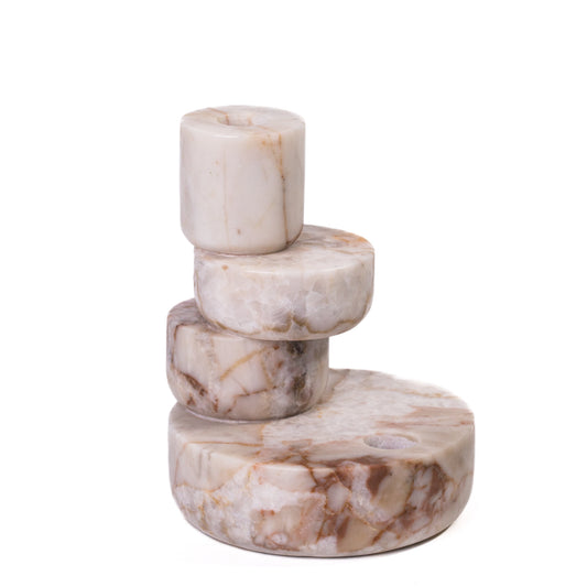 Marble White Brown Stacked Candle Holder - Default Variant