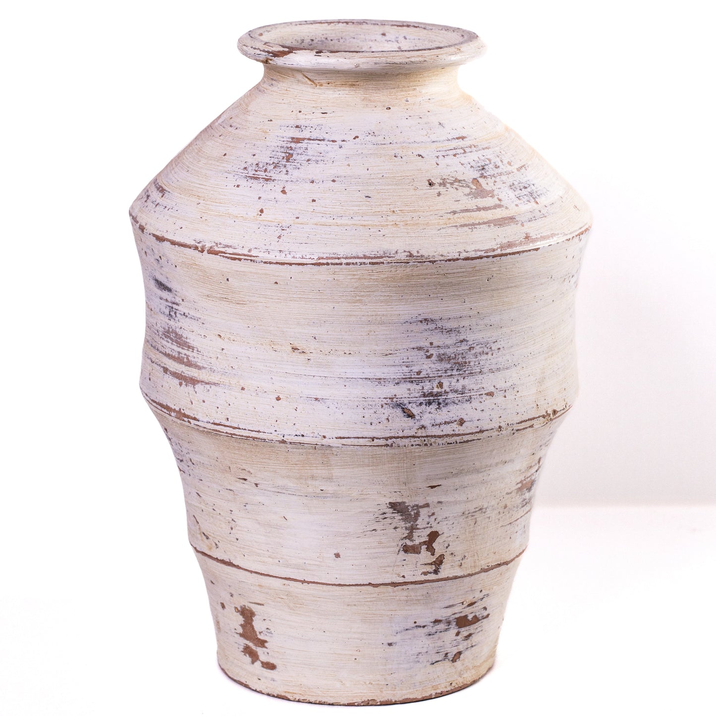 Visha Scalloped Distressed Cream Terracotta Decorative Vase - Default Variant