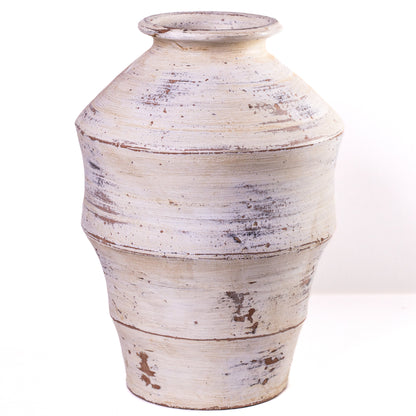 Visha Scalloped Distressed Cream Terracotta Decorative Vase - Default Variant