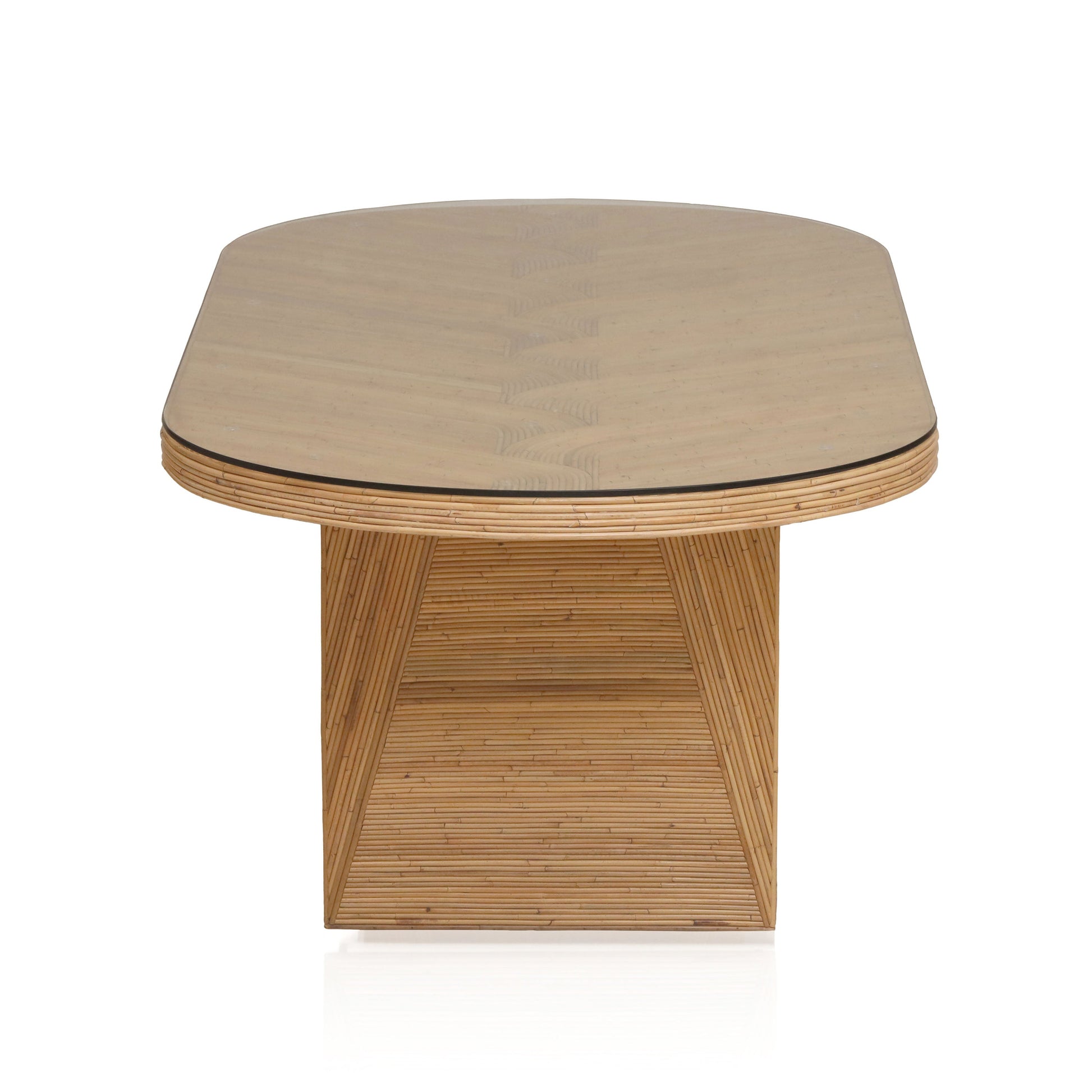 Caren 95" Natural Rattan and Glass Oval Dining Table