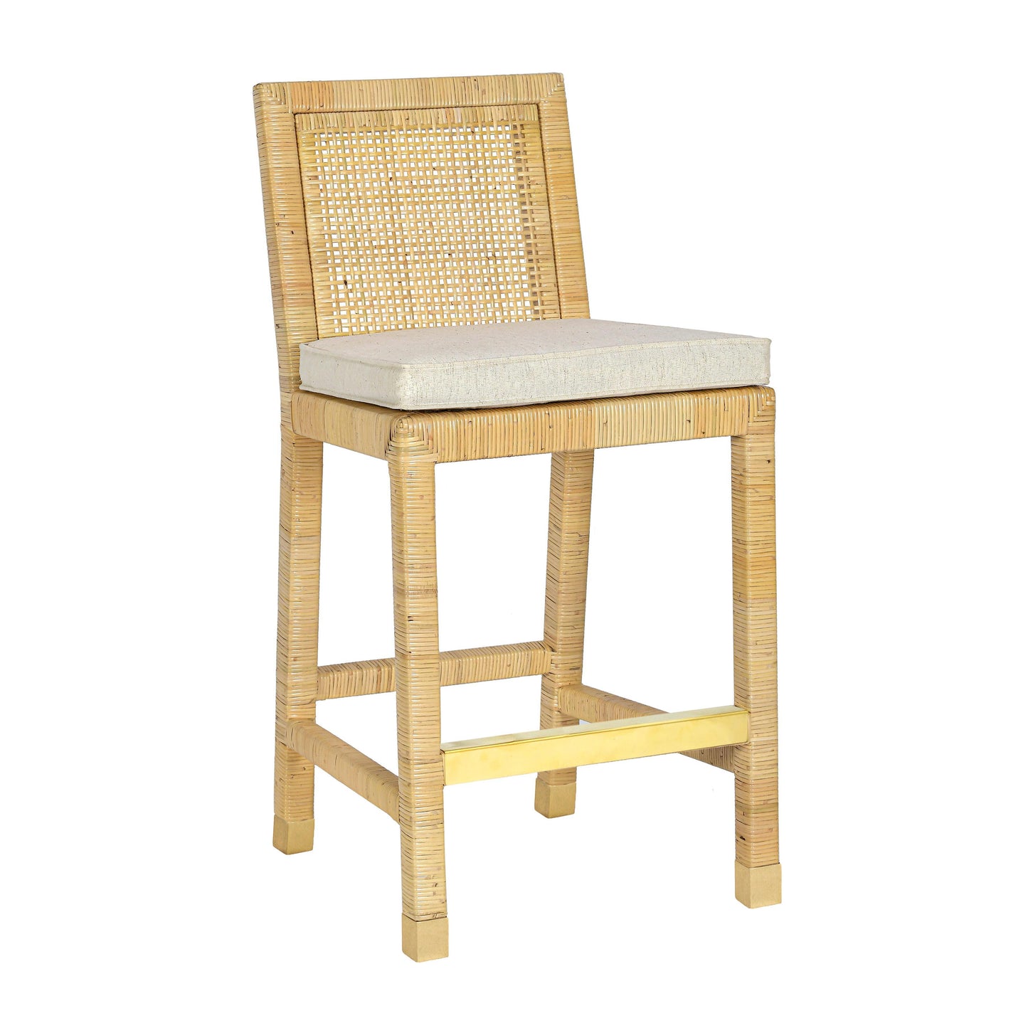 Amara Rattan &amp; Cream Contract-Grade Linen Stool - Counter Height