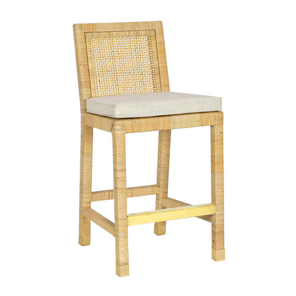 Amara Rattan &amp; Cream Contract-Grade Linen Stool - Counter Height