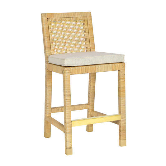 Amara Rattan &amp; Cream Contract-Grade Linen Stool - Counter Height