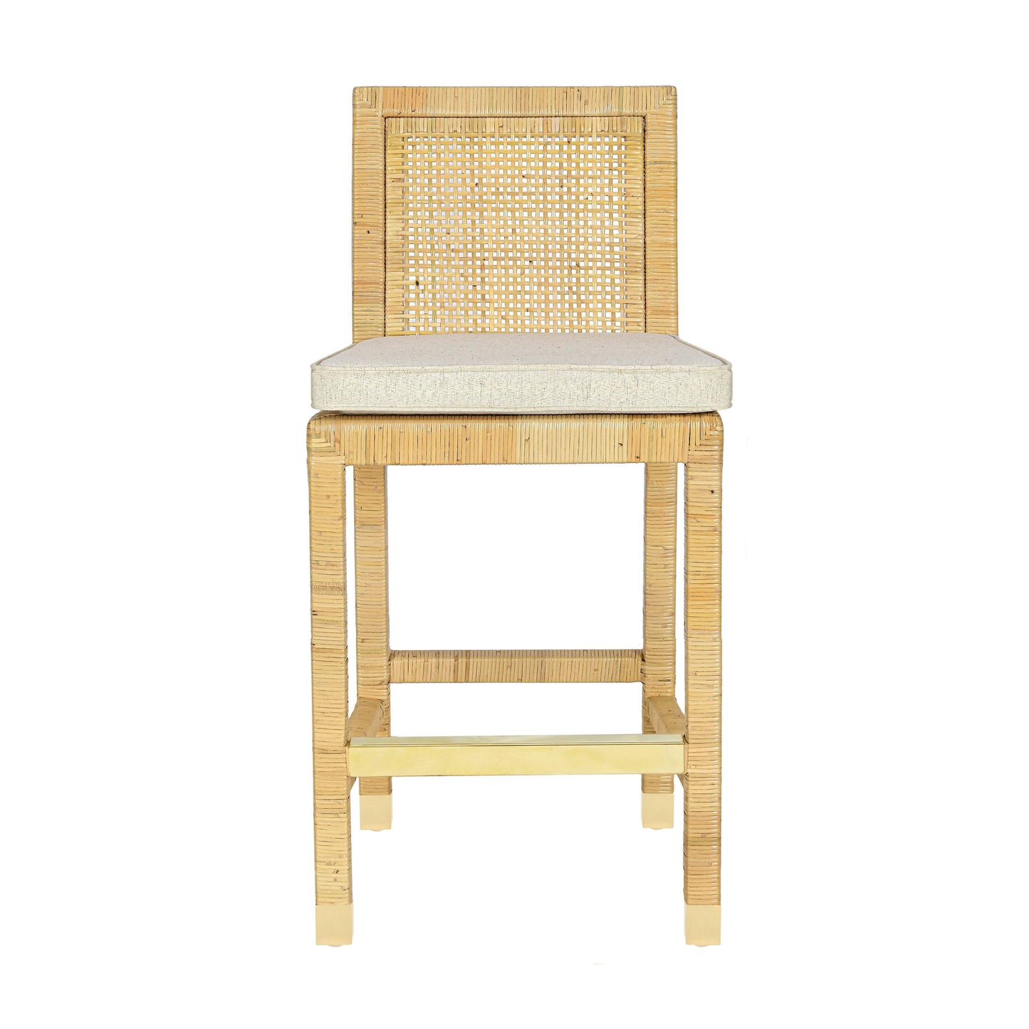 Amara Rattan &amp; Cream Contract-Grade Linen Stool
