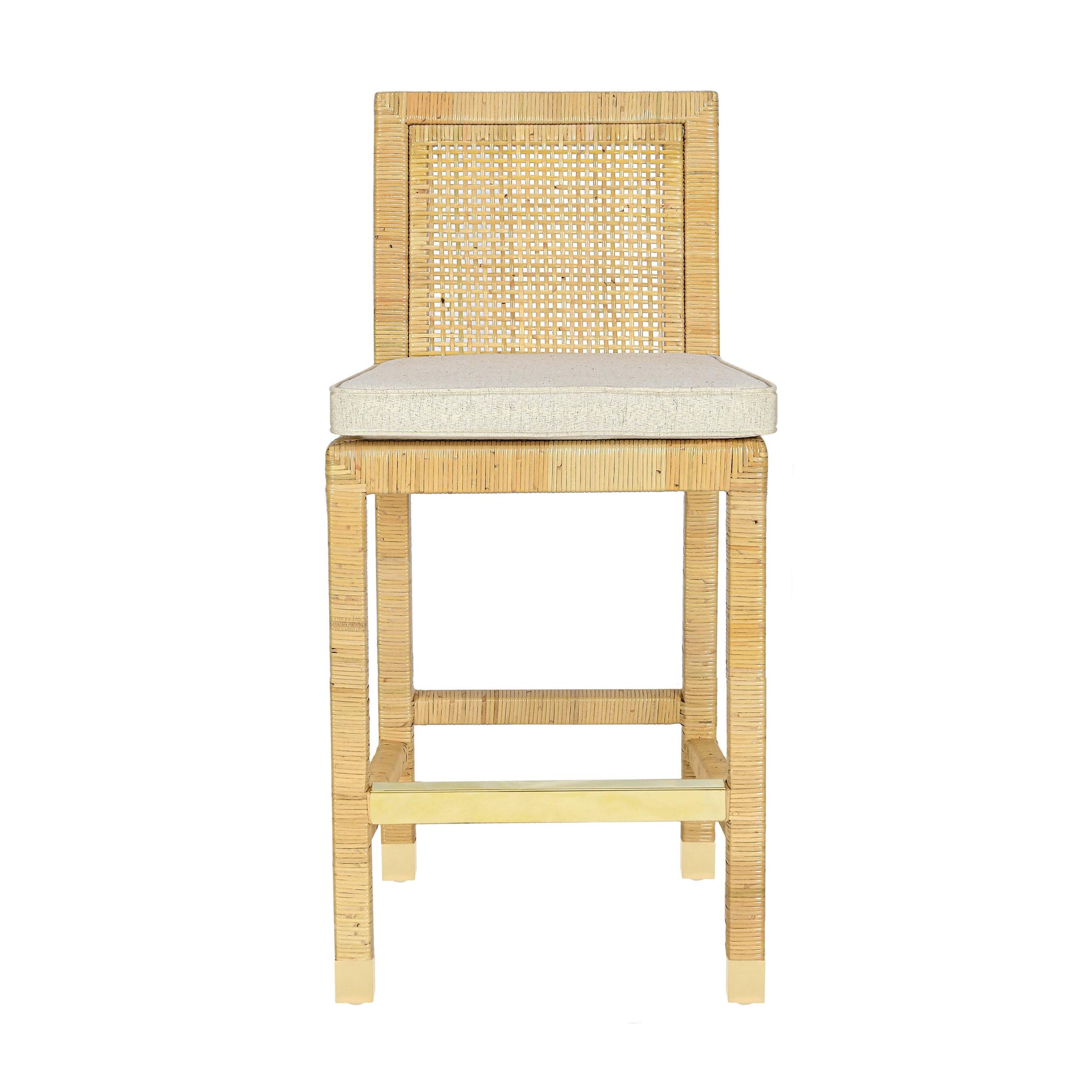 Amara Rattan &amp; Cream Contract-Grade Linen Stool