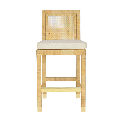 Amara Rattan &amp; Cream Contract-Grade Linen Stool