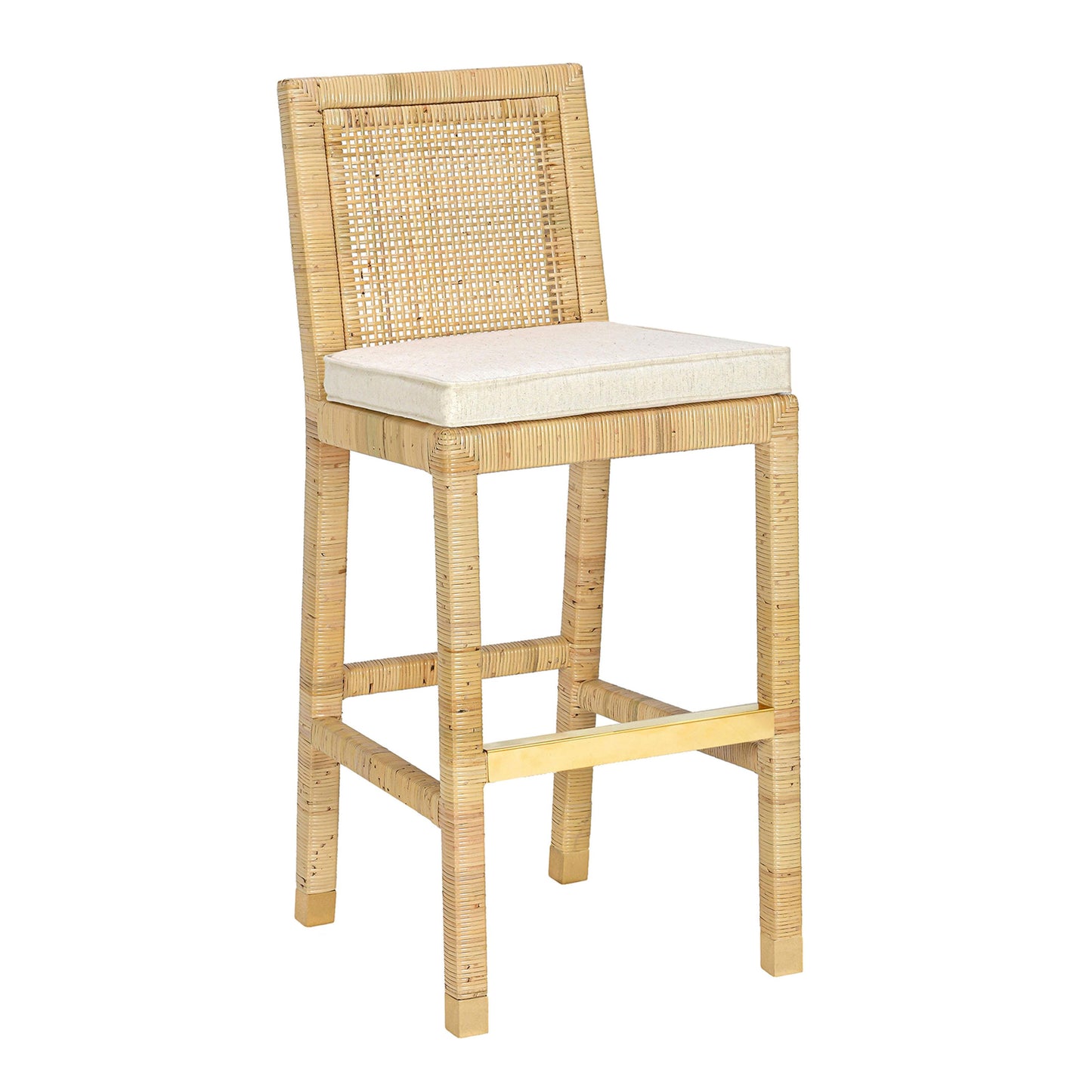 Amara Rattan &amp; Cream Contract-Grade Linen Stool - Bar Height