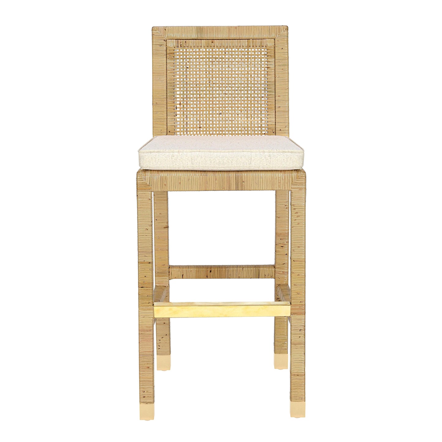 Amara Rattan &amp; Cream Contract-Grade Linen Stool