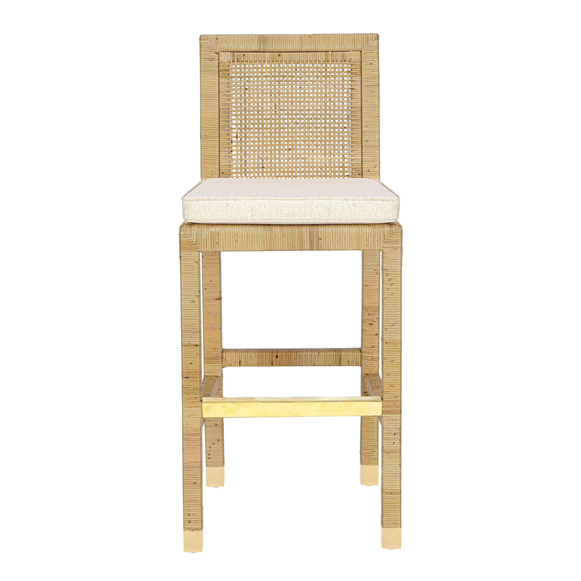 Amara Rattan &amp; Cream Contract-Grade Linen Stool