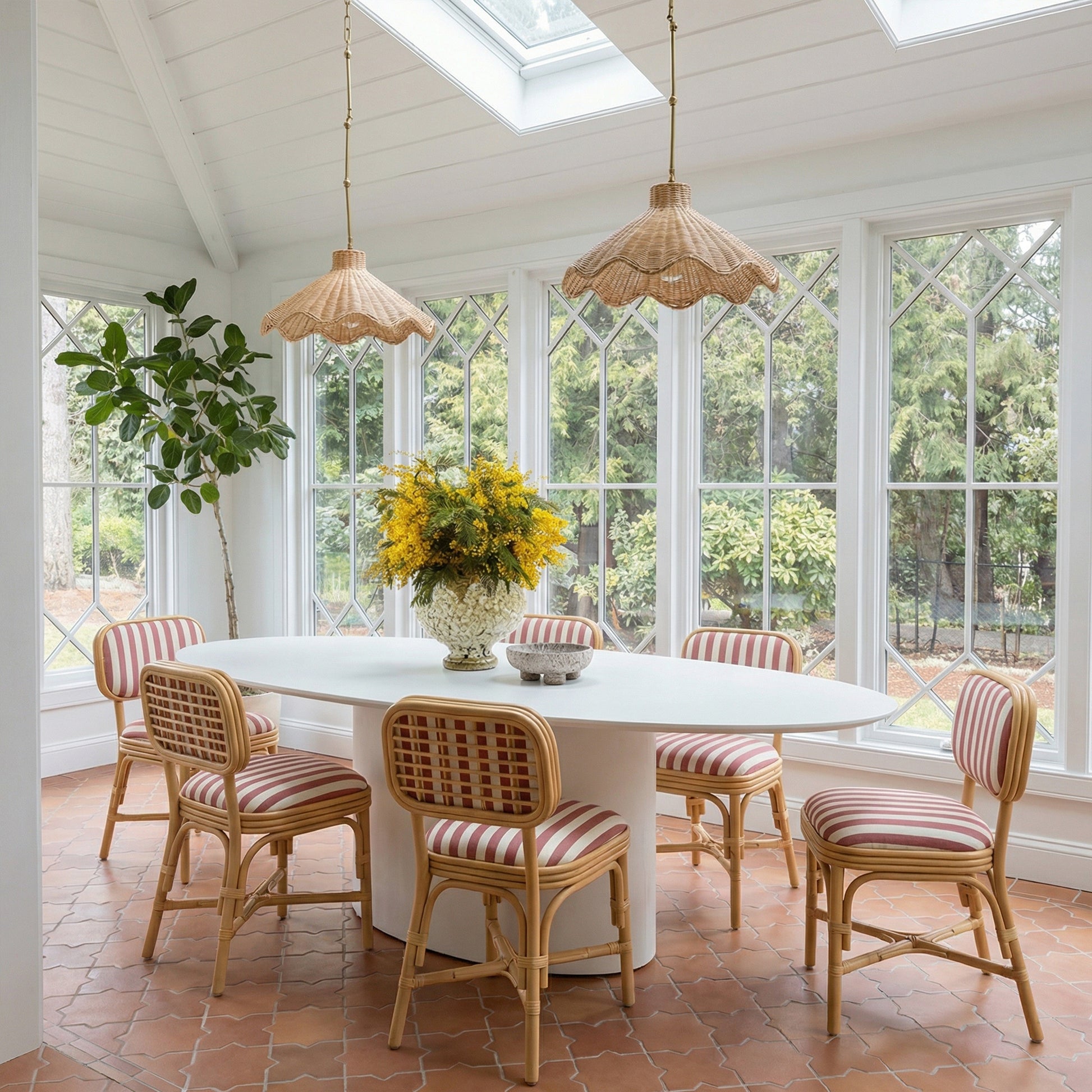 Dorine Striped Performance Linen &amp; Rattan Dining Chair