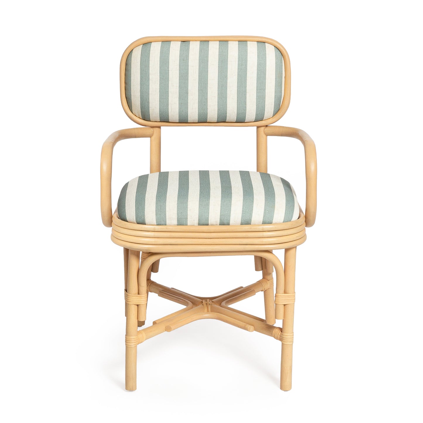 Dorine Striped Performance Linen &amp; Rattan Dining Armchair