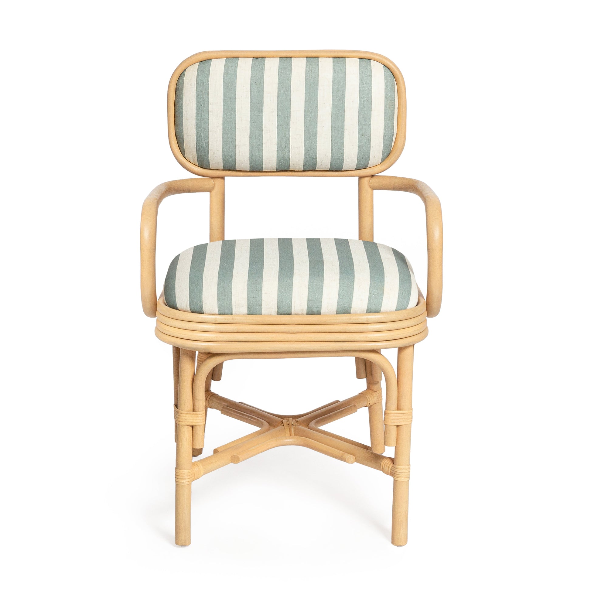 Dorine Striped Performance Linen &amp; Rattan Dining Armchair