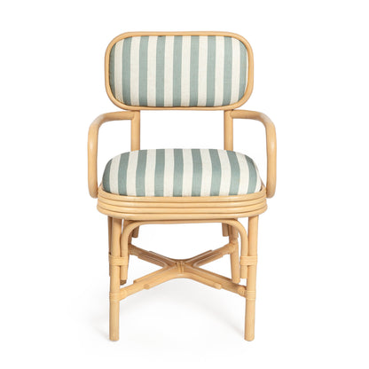Dorine Striped Performance Linen &amp; Rattan Dining Armchair