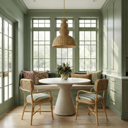 Dorine Striped Performance Linen &amp; Rattan Dining Armchair