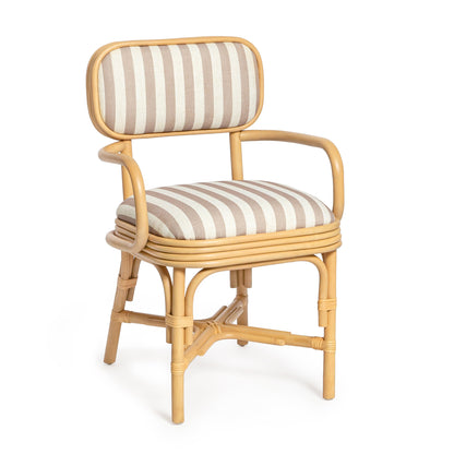 Dorine Striped Performance Linen &amp; Rattan Dining Armchair