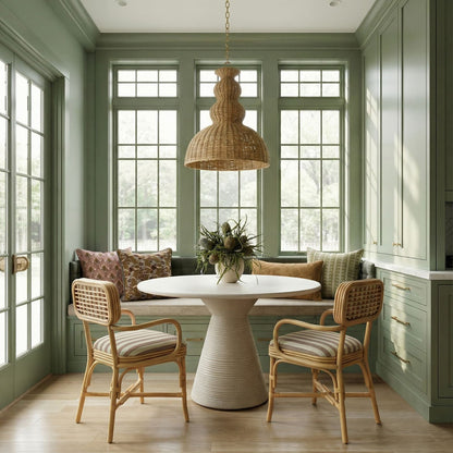 Dorine Striped Performance Linen &amp; Rattan Dining Armchair