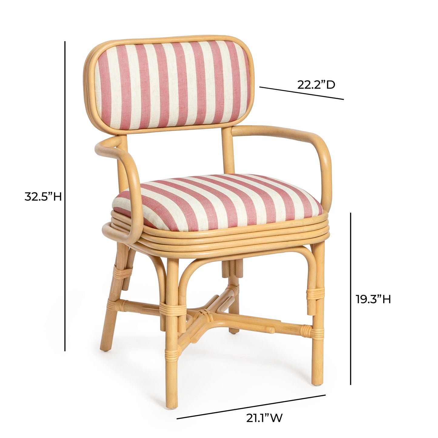 Dorine Striped Performance Linen &amp; Rattan Dining Armchair