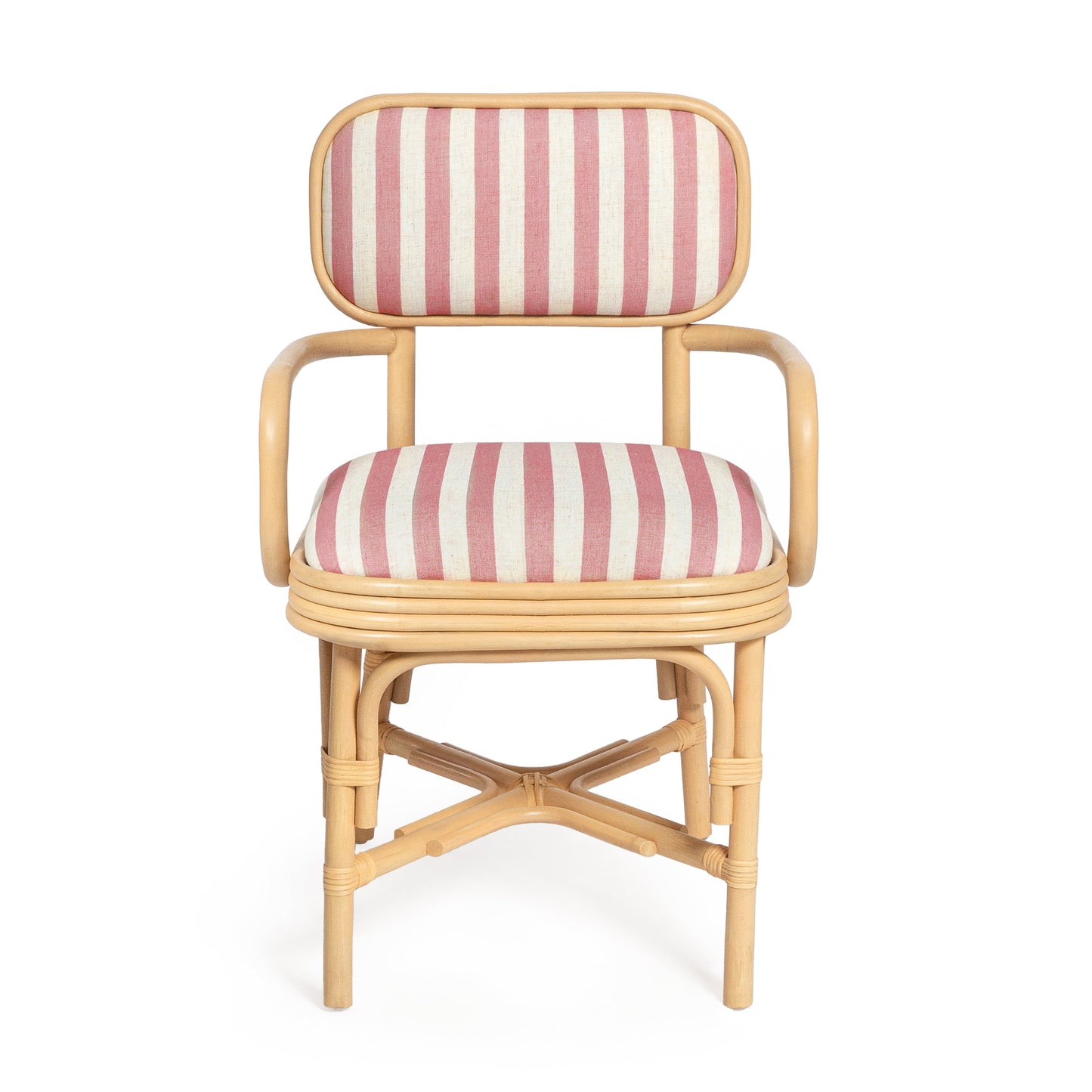 Dorine Striped Performance Linen &amp; Rattan Dining Armchair