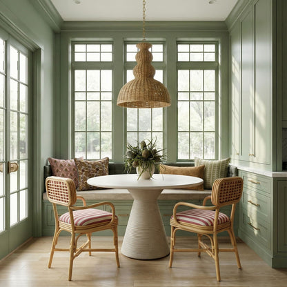 Dorine Striped Performance Linen &amp; Rattan Dining Armchair