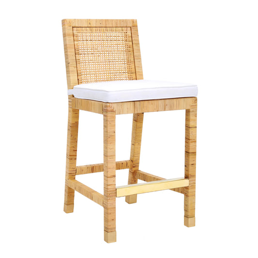 Amara Woven Rattan Performance Fabric Stool - Counter Height