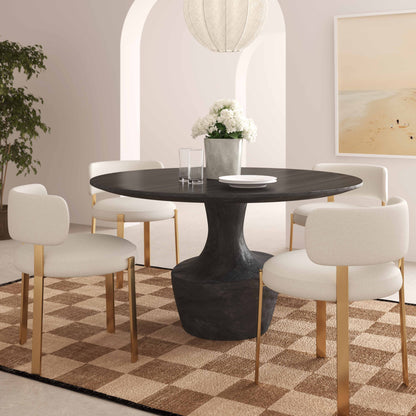 Gevra 54" Black Acacia &amp; Faux Plaster Round Dining Table