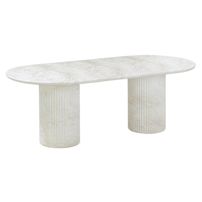 Brut 86" Concrete Patterned Indoor/Outdoor Oval Dining Table - White