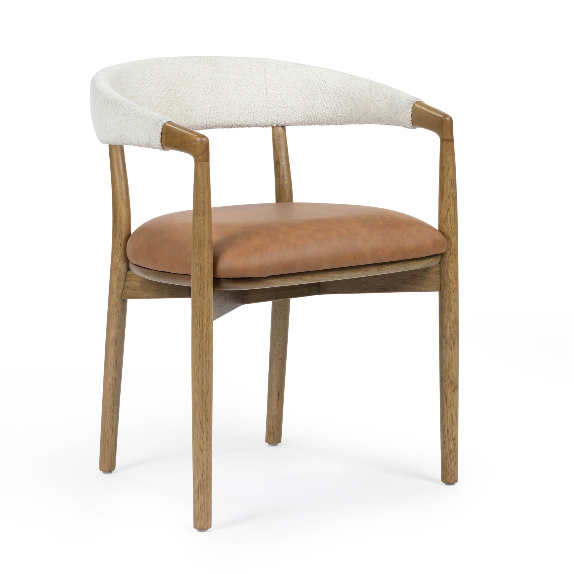 Vina Cognac Performance Vegan Leather and Cream Textured Weave Dining Chair - Default Variant