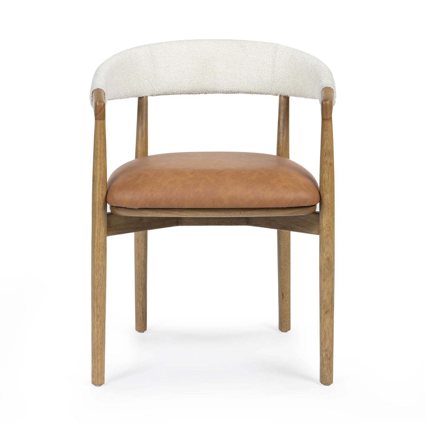 Vina Cognac Performance Vegan Leather and Cream Textured Weave Dining Chair