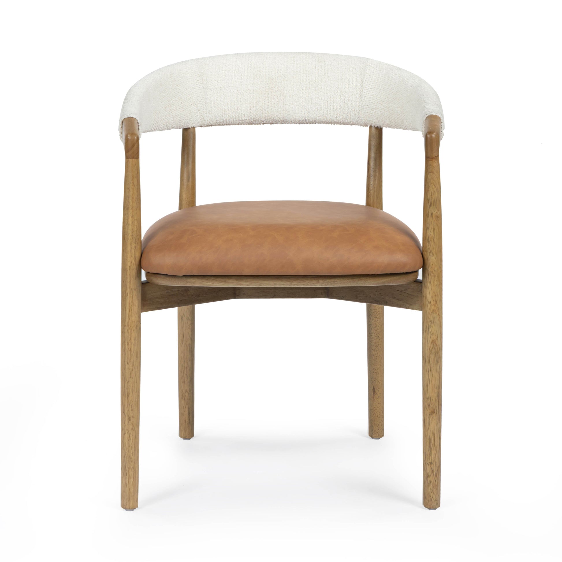 Vina Cognac Performance Vegan Leather and Cream Textured Weave Dining Chair