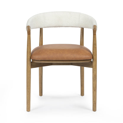 Vina Cognac Performance Vegan Leather and Cream Textured Weave Dining Chair