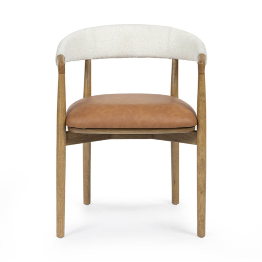 Vina Cognac Performance Vegan Leather and Cream Textured Weave Dining Chair