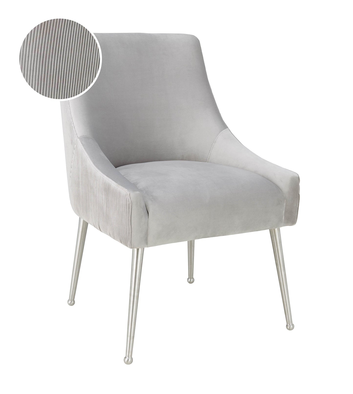 Beatrix Pleated Light Grey Performance Velvet Dining Chair - Silver Legs - Default Variant