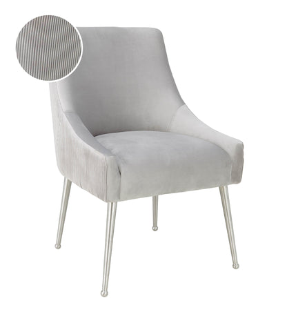 Beatrix Pleated Light Grey Performance Velvet Dining Chair - Silver Legs - Default Variant