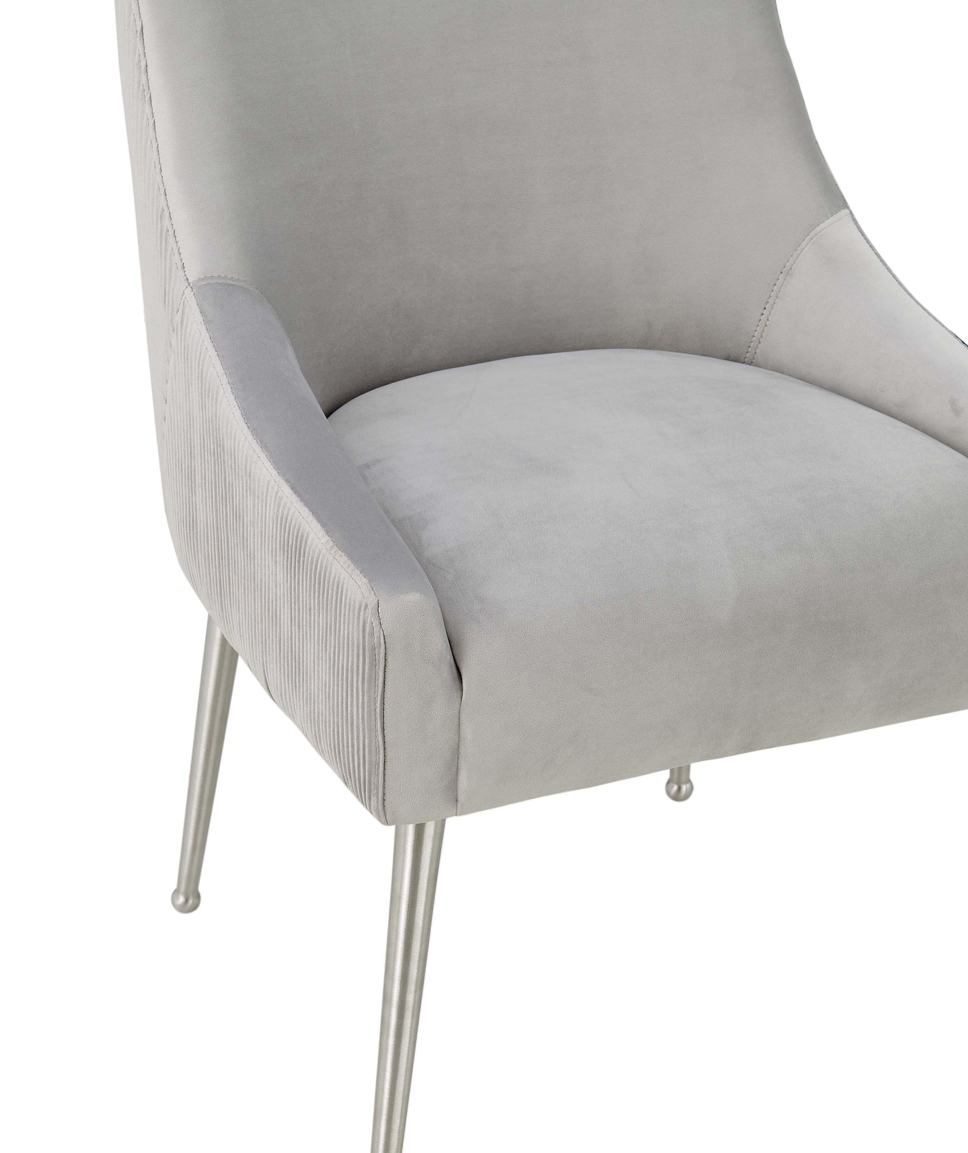 Beatrix Pleated Light Grey Performance Velvet Dining Chair - Silver Legs