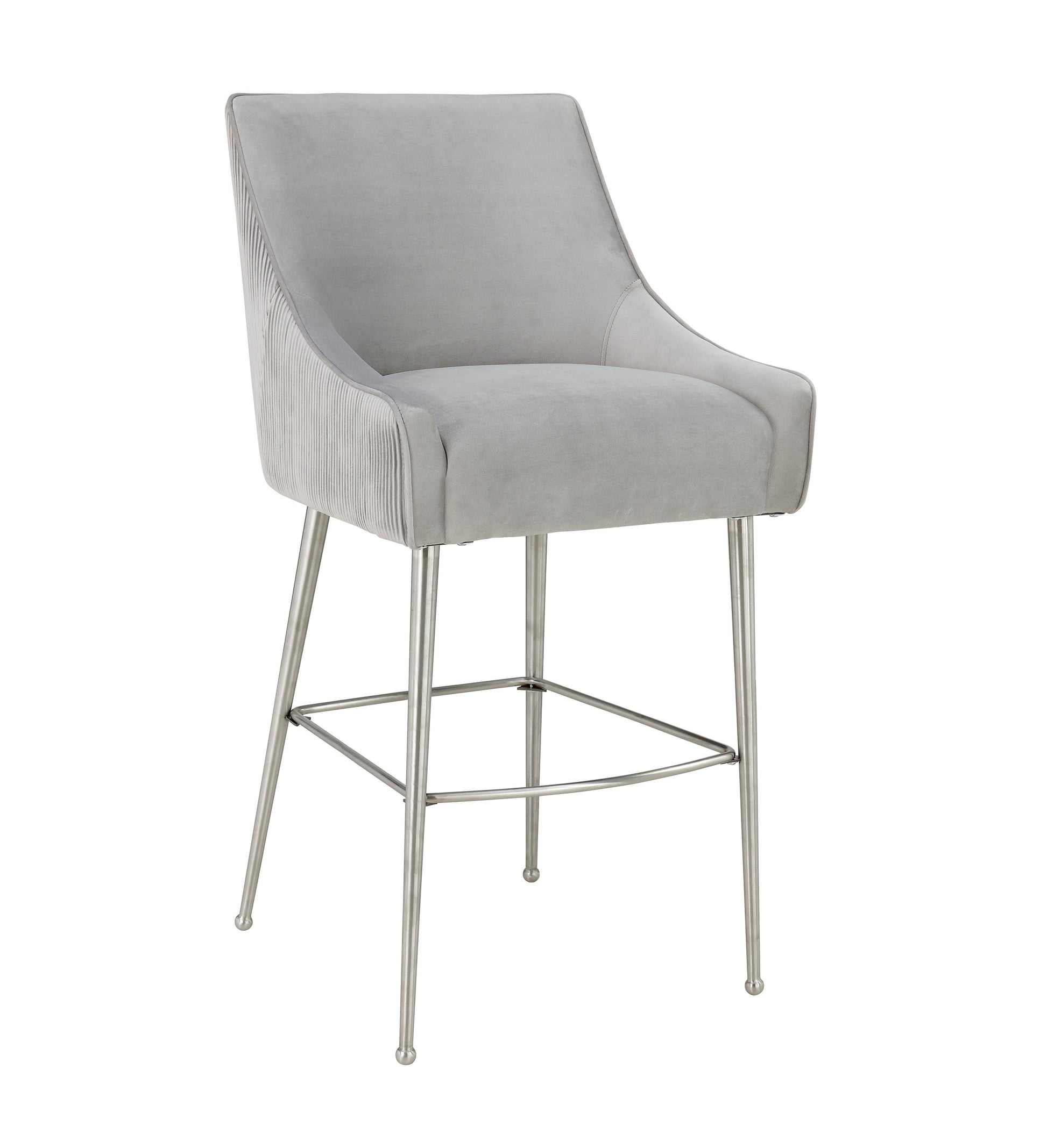 Beatrix Pleated Performance Velvet Stool - Light Grey / Counter Height