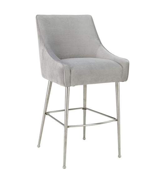 Beatrix Pleated Performance Velvet Stool - Light Grey / Counter Height