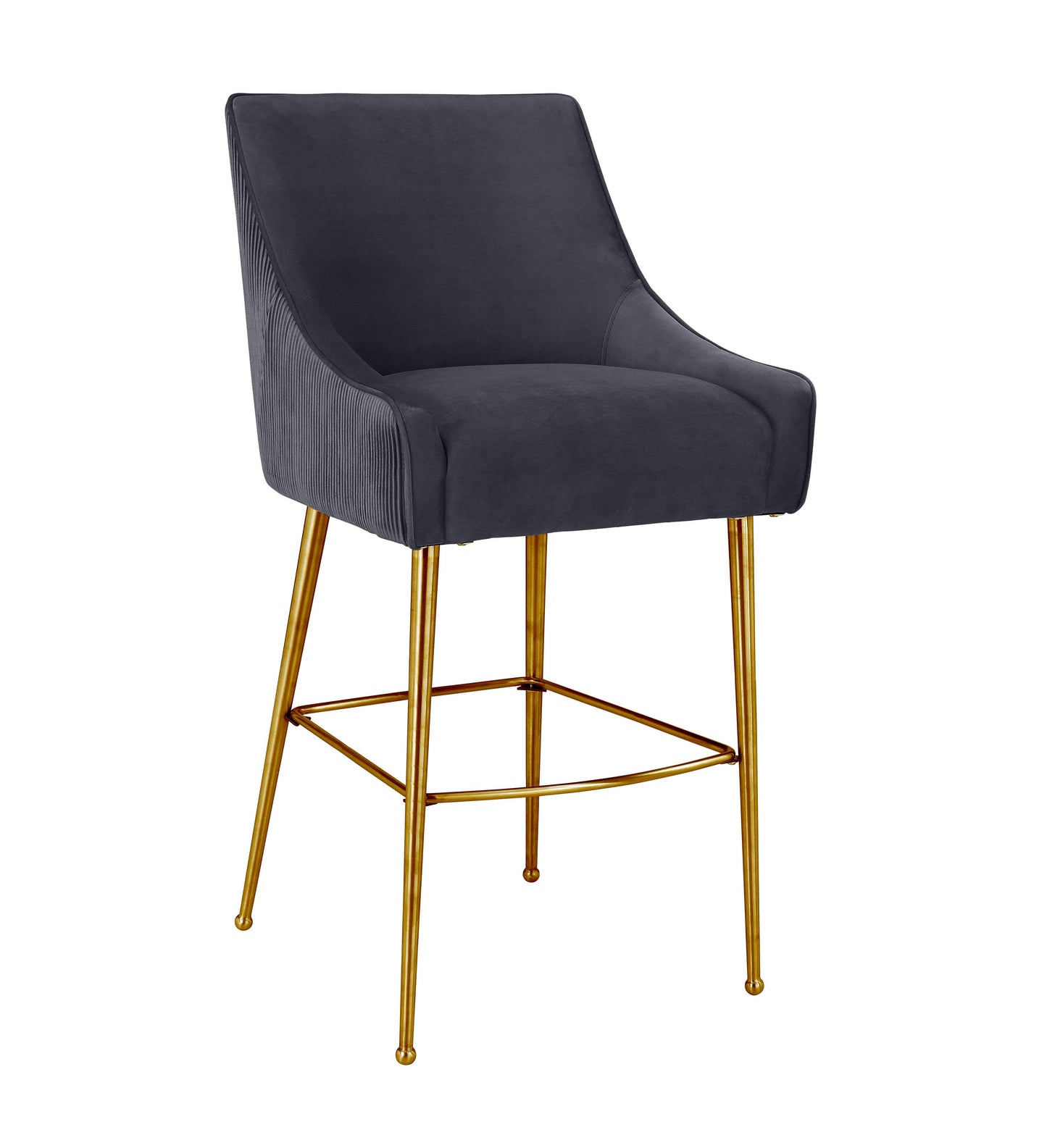 Beatrix Pleated Performance Velvet Stool - Grey / Counter Height