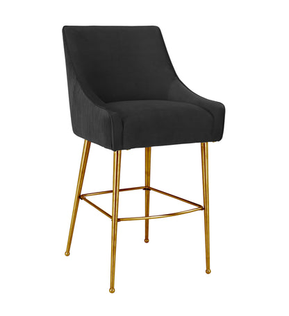Beatrix Pleated Performance Velvet Stool - Black / Counter Height