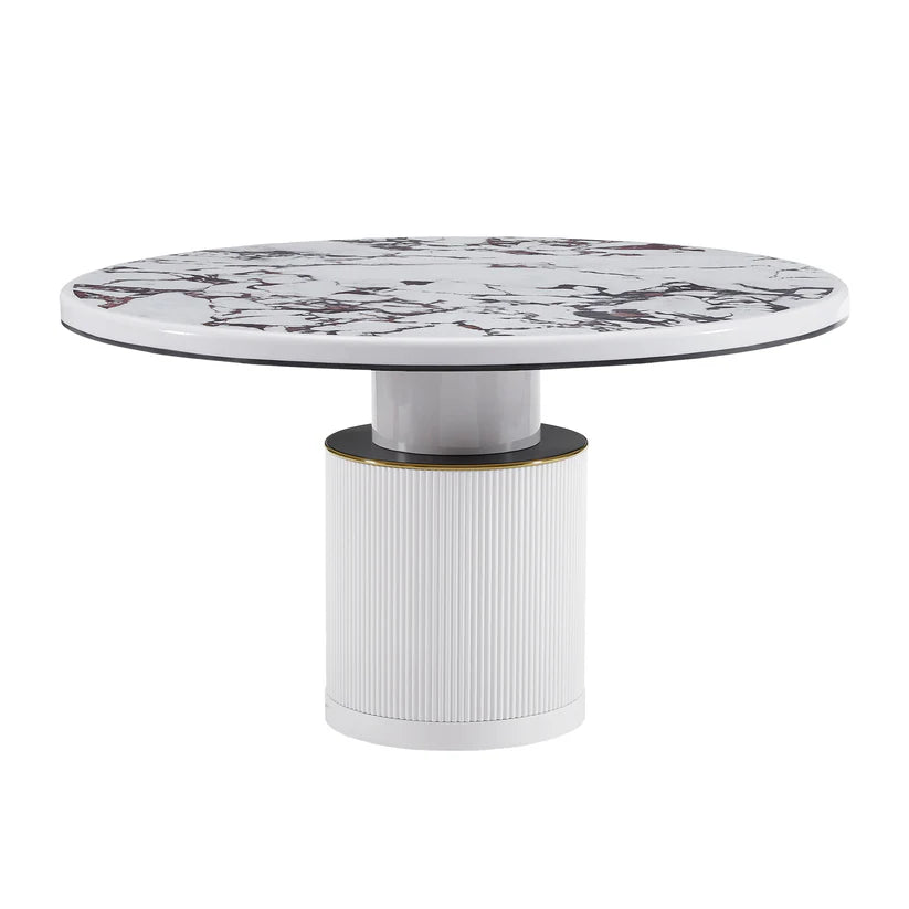 Vanessa 53" White Marble Lacquer Round Dining Table