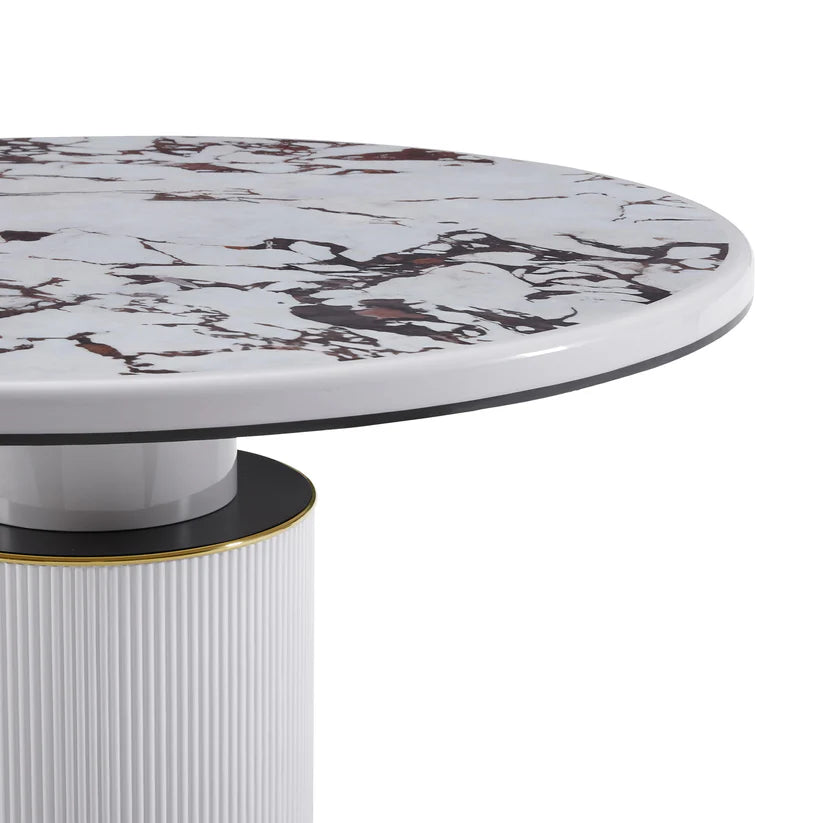 Vanessa 53" White Marble Lacquer Round Dining Table