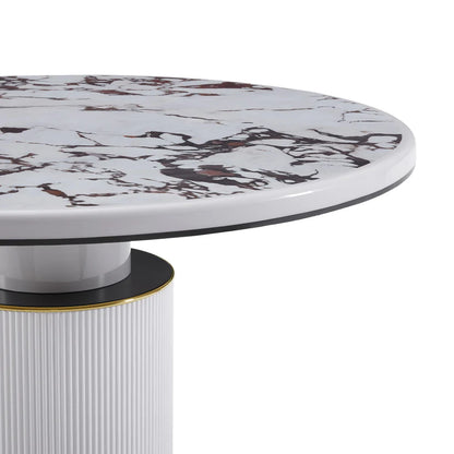 Vanessa 53" White Marble Lacquer Round Dining Table