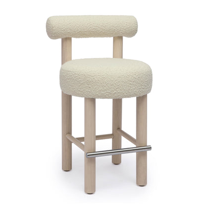 Carmel Cream Performance Boucle and Solid Wood Counter Stool - Default Variant