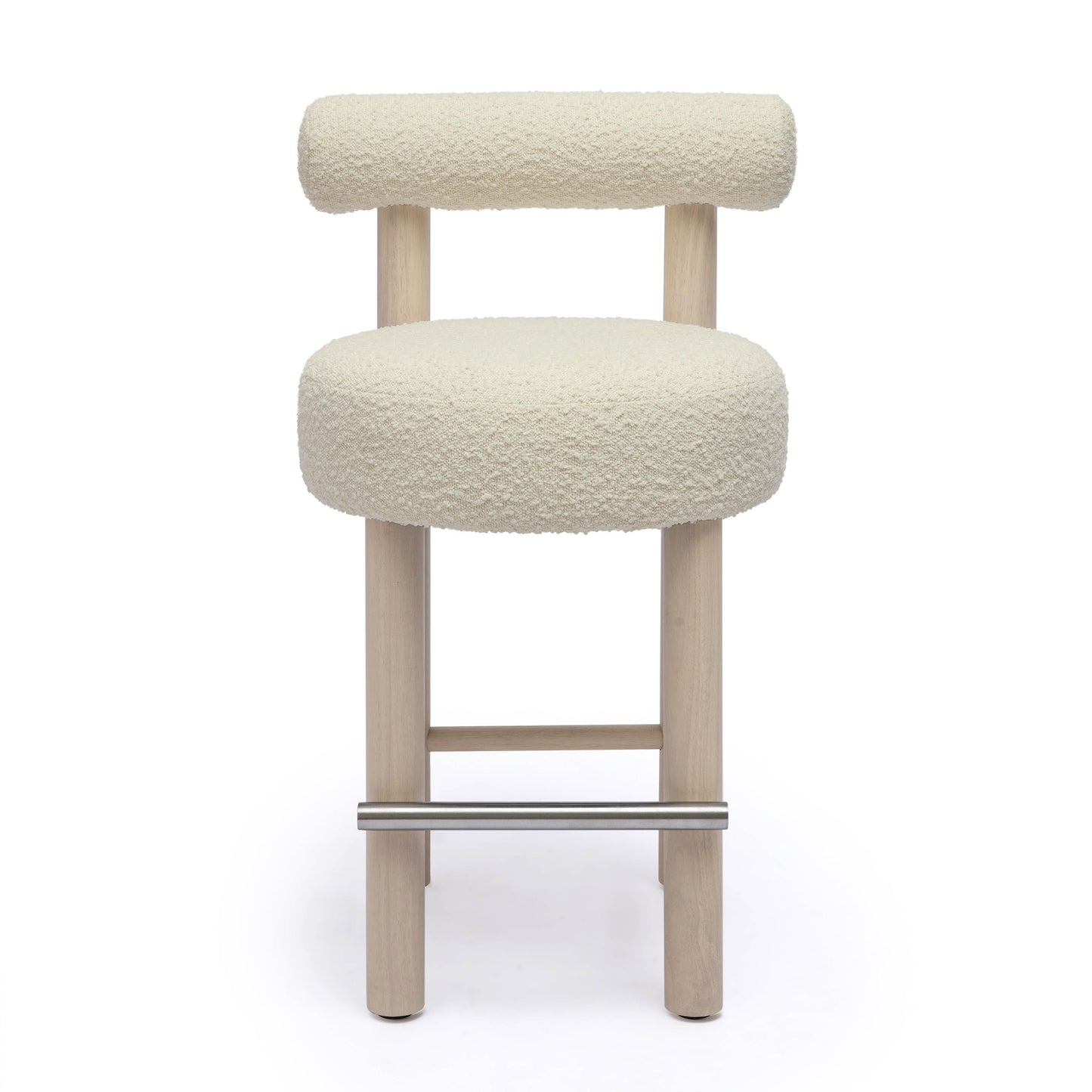 Carmel Cream Performance Boucle and Solid Wood Counter Stool