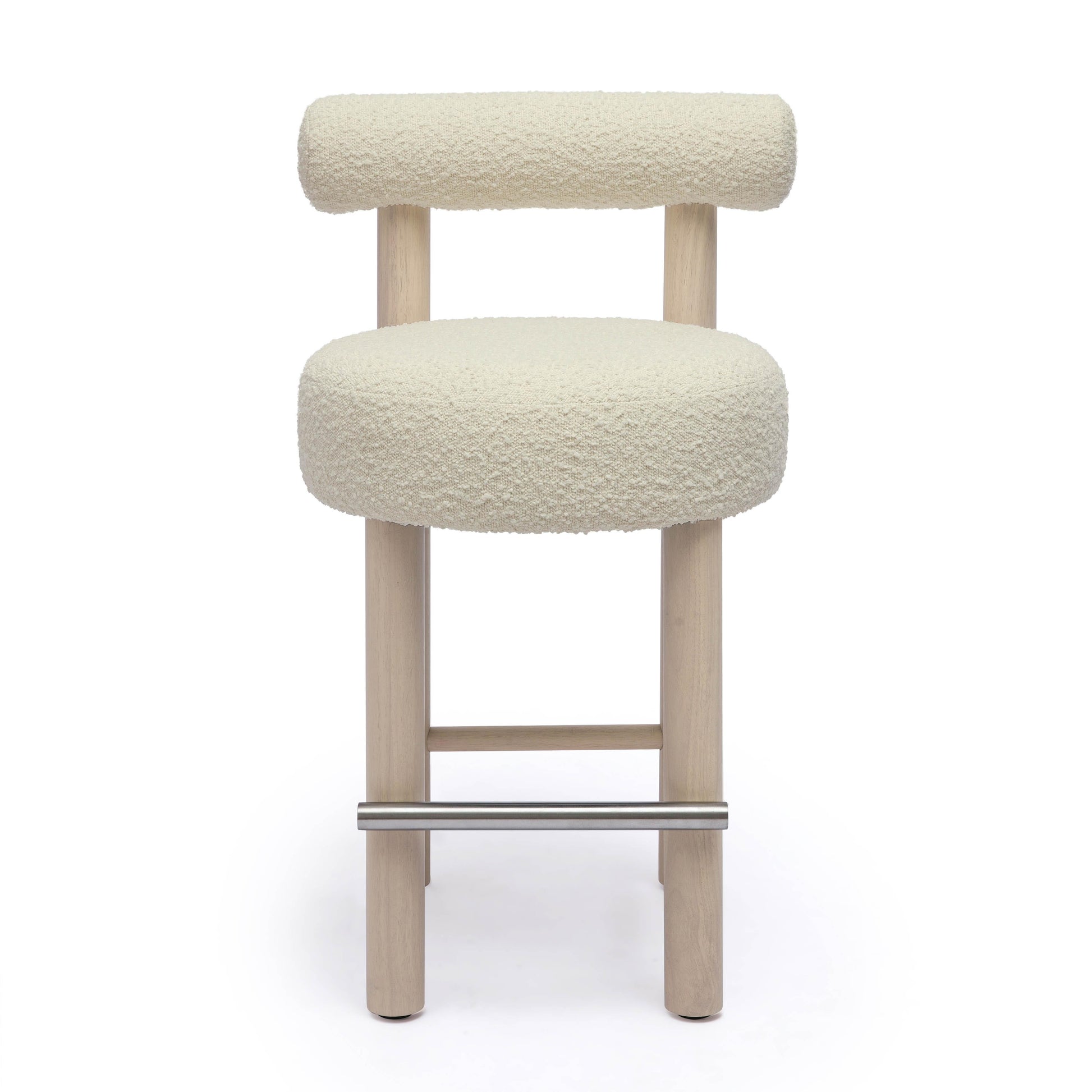 Carmel Cream Performance Boucle and Solid Wood Counter Stool