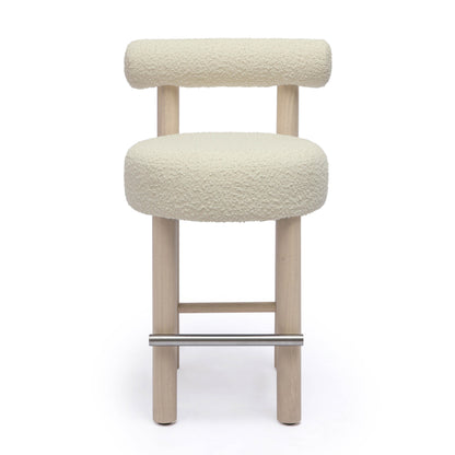 Carmel Cream Performance Boucle and Solid Wood Counter Stool